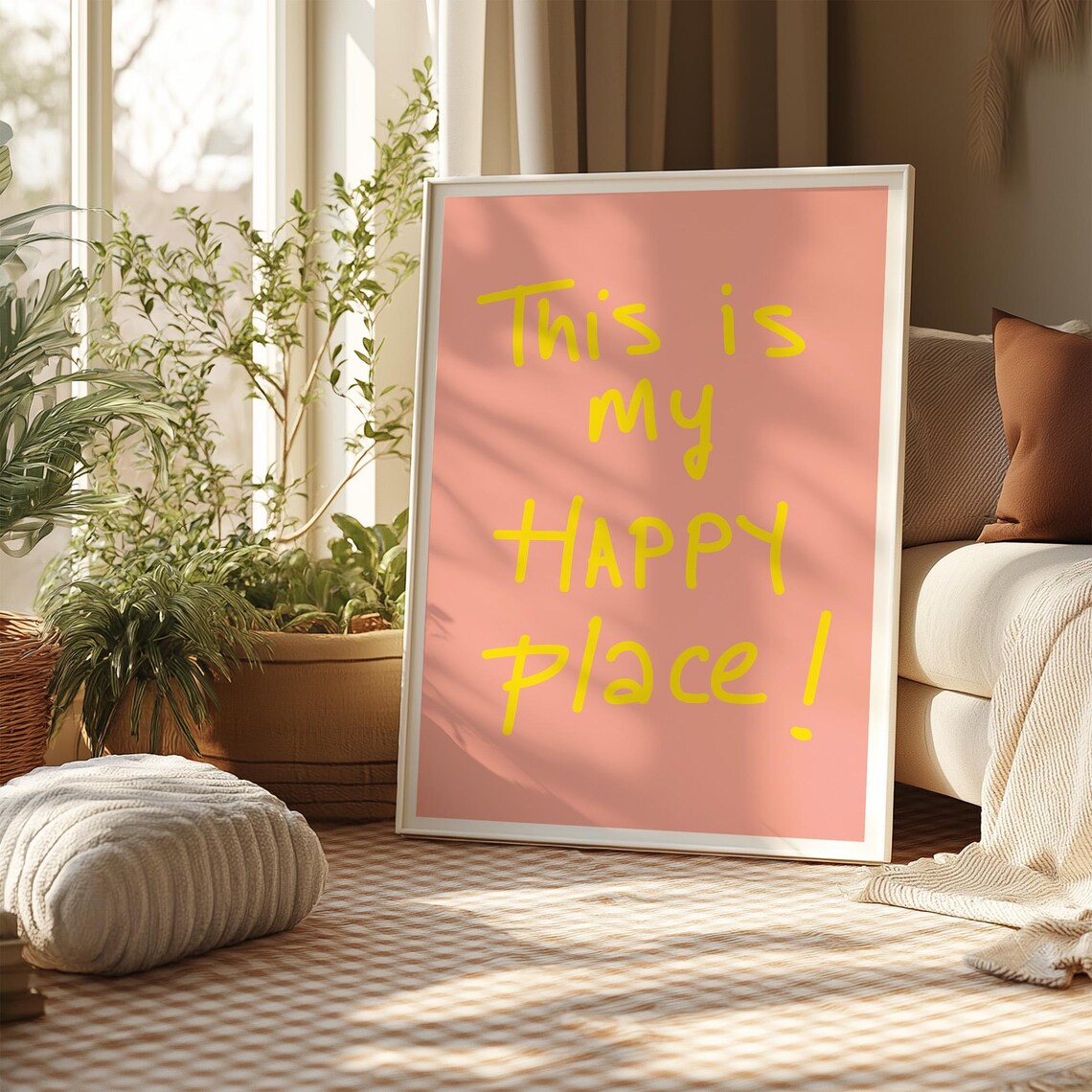 This Is My Happy Place Pink Handwritten Quote Cheerful Wall Poster