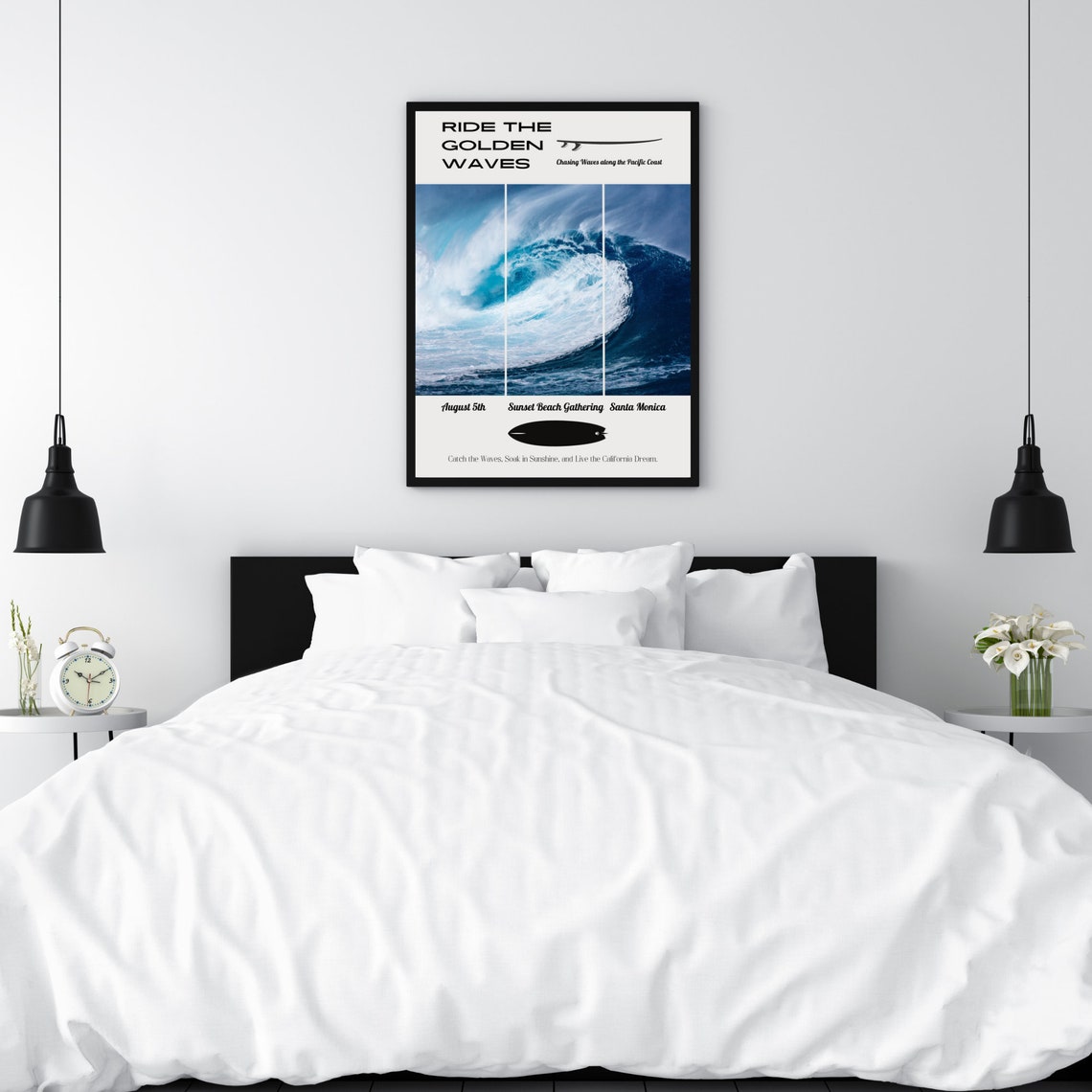 Ride the Golden Waves Santa Monica Sunset Beach Surf Art Poster - Image 2