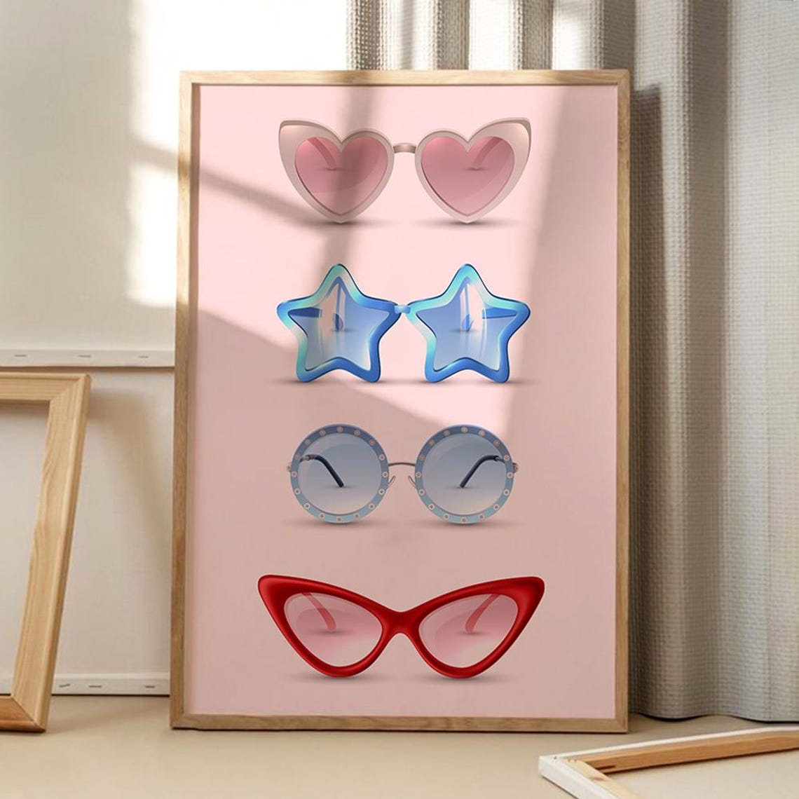Retro Sunglasses Collection Heart Star Cat Eye Pink Funky Poster