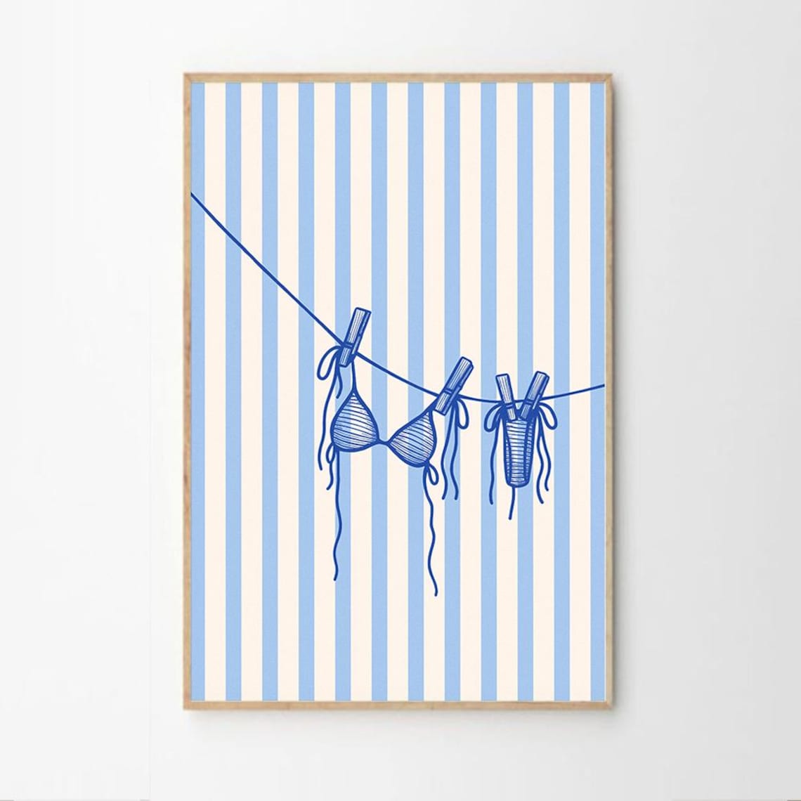 Blue Minimalist Bikini Poster, Retro Apartment Decor