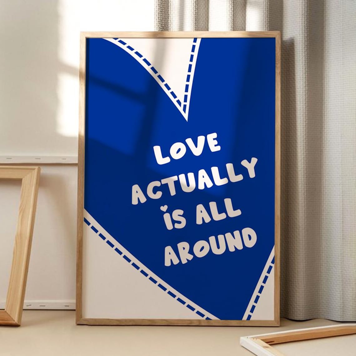 Love Actually Is All Around Blue Heart Typography Art Poster