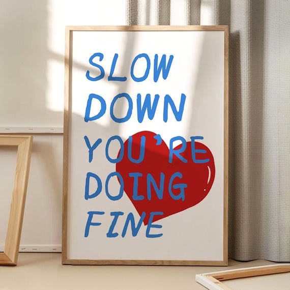 Slow Down You Are Doing Fine Motivational Quote Art Poster Trendy Wall Inspirational Decor Retro Home Printed Gift