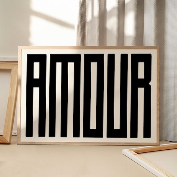 Amour Bold Black Typography French Love Word Modern Art Poster