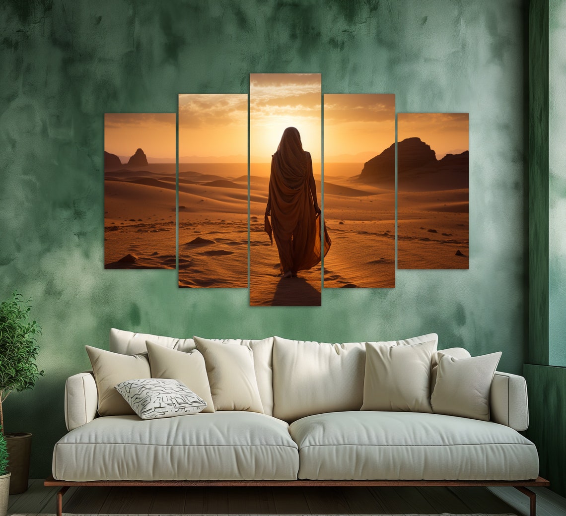 Arab Woman In Desert On Sunset Print Desert Painting Islam Wall Art - Image 2