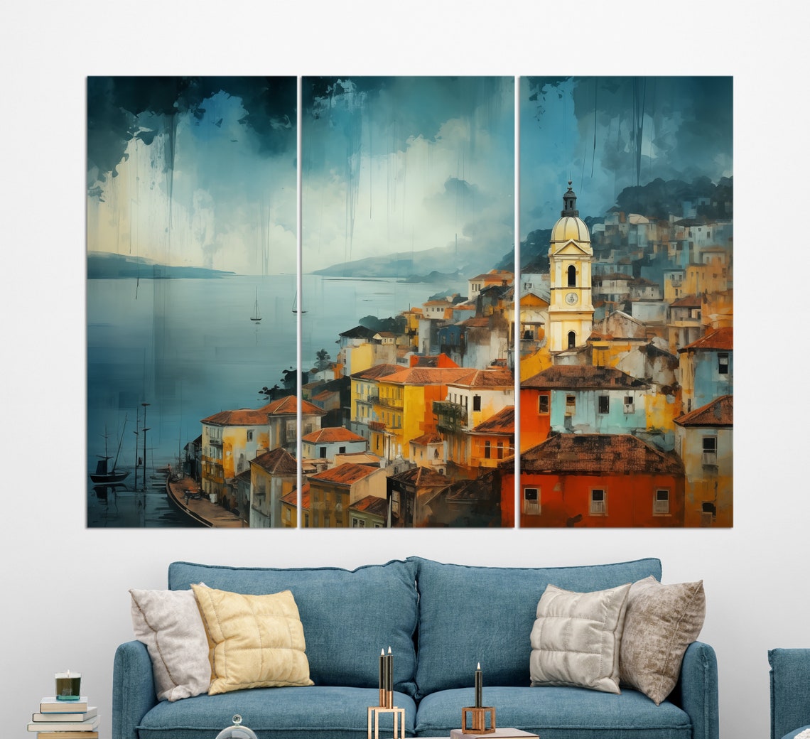 Misty Salvador Brazil Colorful Hilltop Old Town Bay Watercolor Poster - Image 3