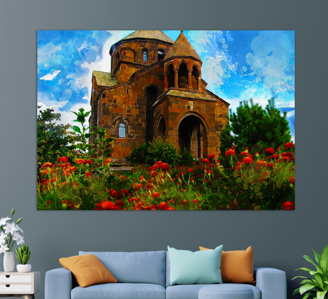 Saint Hripsime Church Armenia Historic Stone Dome Red Flowers Poster