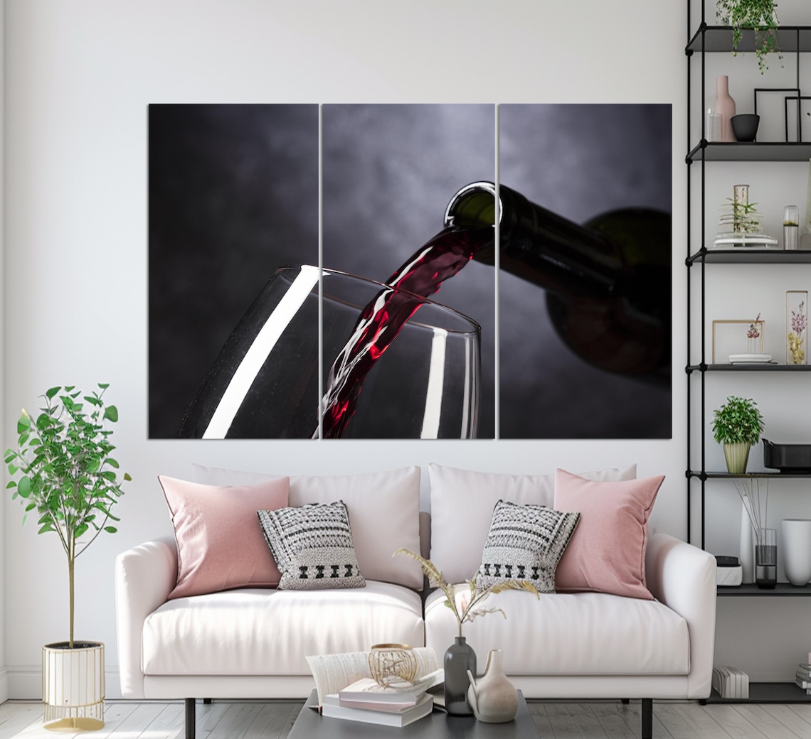 Red Wine Pouring Into Glass Dark Background Elegant Winery Kitchen Art Print - Image 2