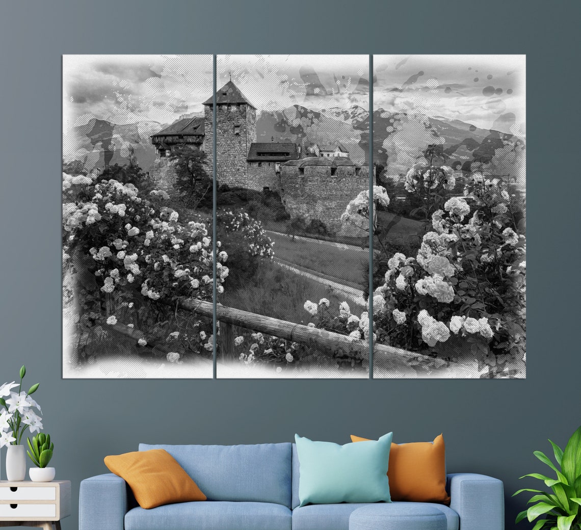 Vaduz Castle Liechtenstein Roses Mountain View Colorful Castle Poster - Image 2