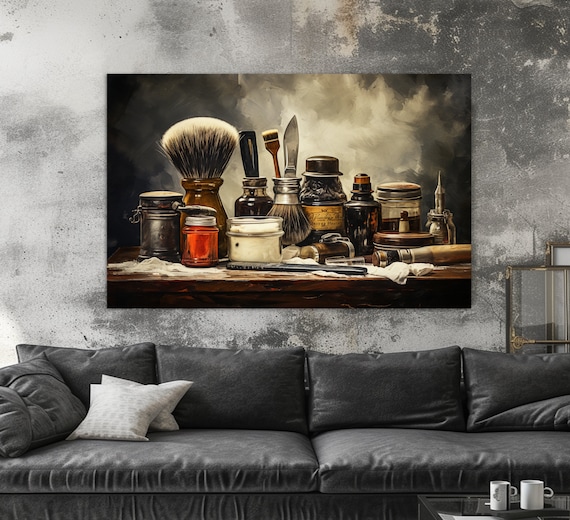 Vintage Barber Accessories Painting Print Barbershop Wall Art Barber Gift Barbershop Toolls Barbershop Wall Decor