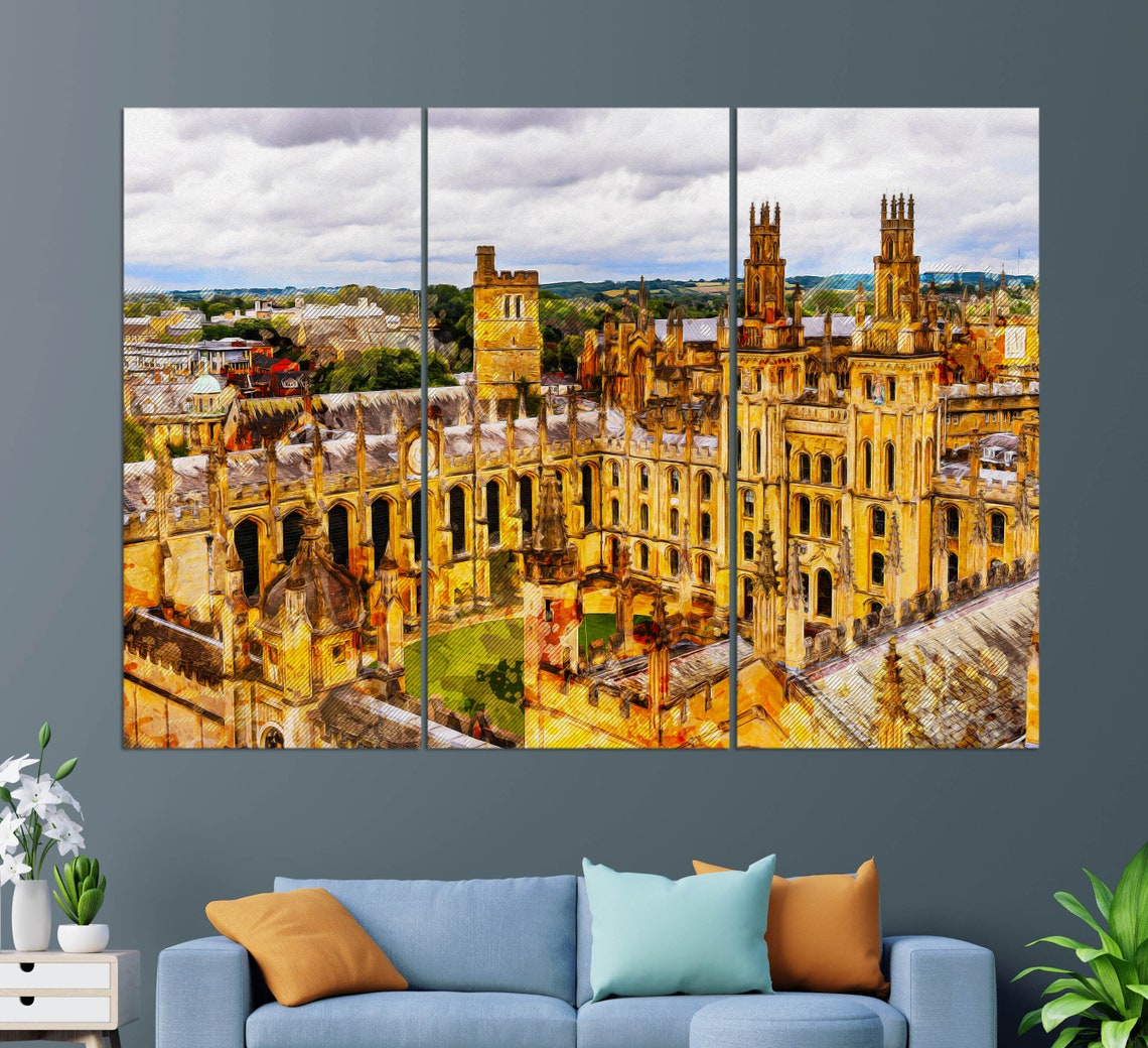 Oxford England University Aerial Triptych Historic Architecture Poster