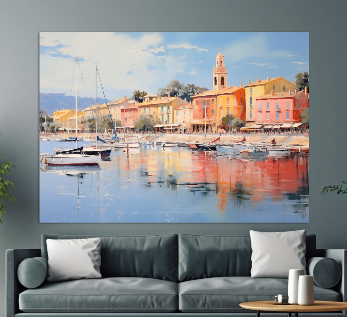 Vintage Saint Tropez Harbor Sailboats Bell Tower French Riviera Art Poster