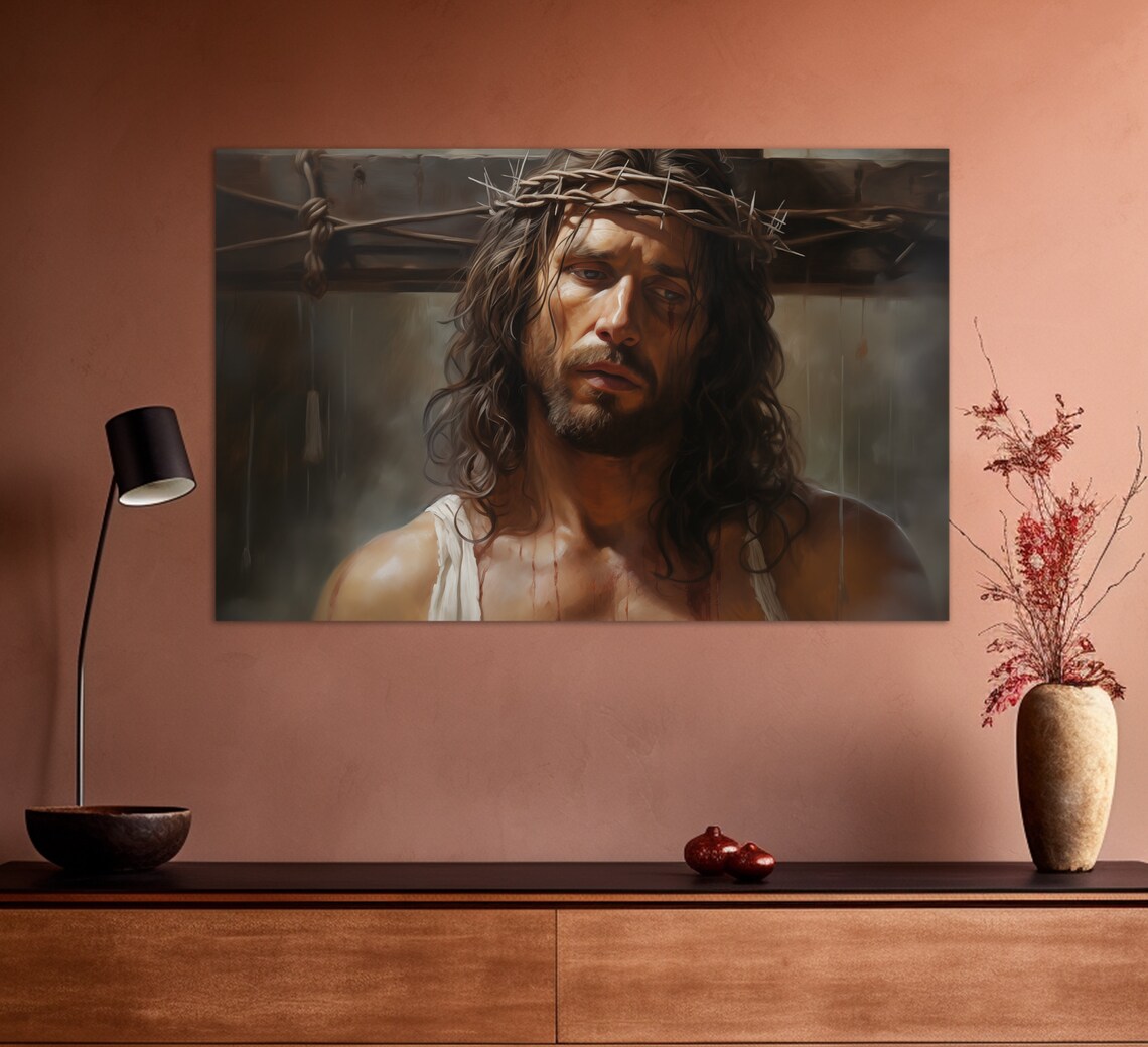 Jesus Christ Crown Of Thorns Realistic Painting Christian Faith Art Wall Poster - Image 4