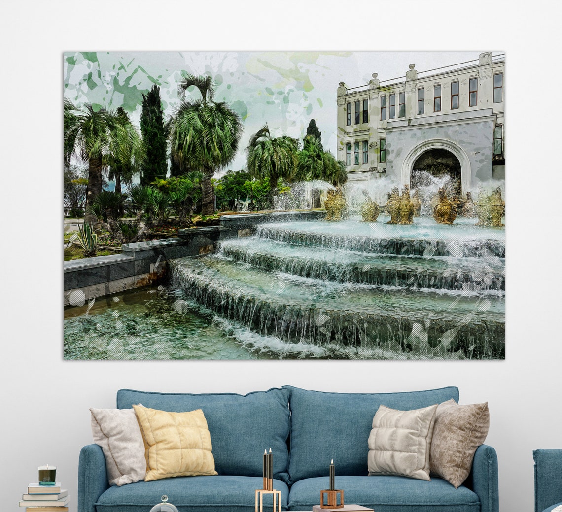 Sokhumi Fountain Plaza Palm Trees Cascade Water Feature Poster