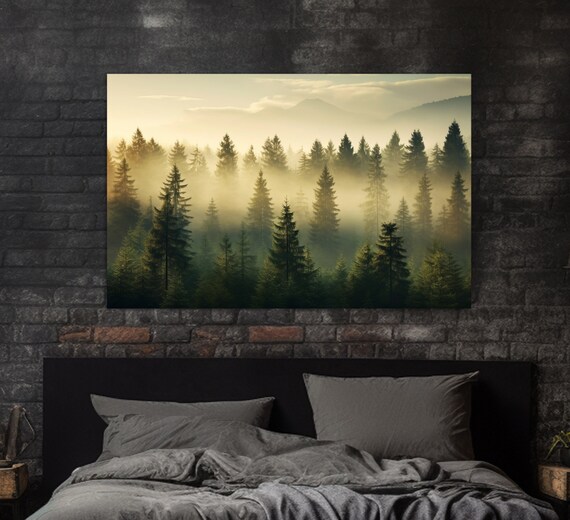 Misty Forest Print Forest Wall Art Foggy Forest Painting Nature Wall Art