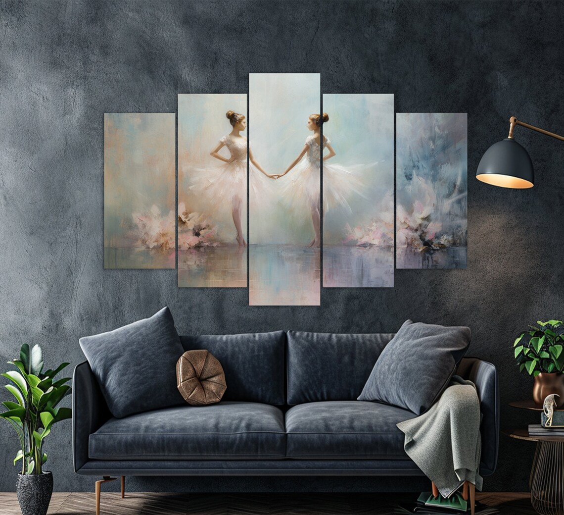 Ballerinas Dancing Pastel Tutus Elegant Ballet Dancers Floral Wall Art Print - Image 3
