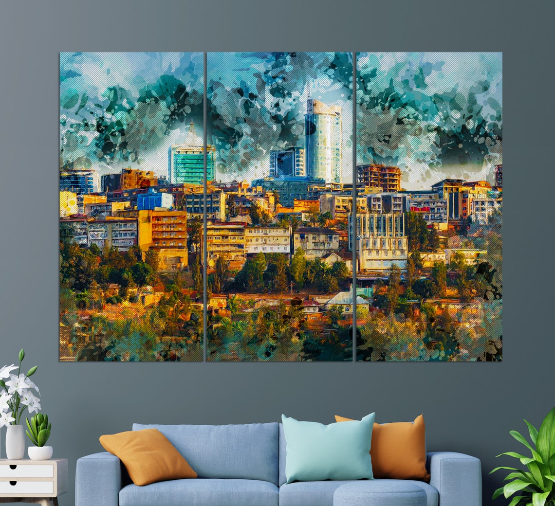 Kigali Rwanda City Skyline Multi Panel Colorful Wall Art Poster - Image 3