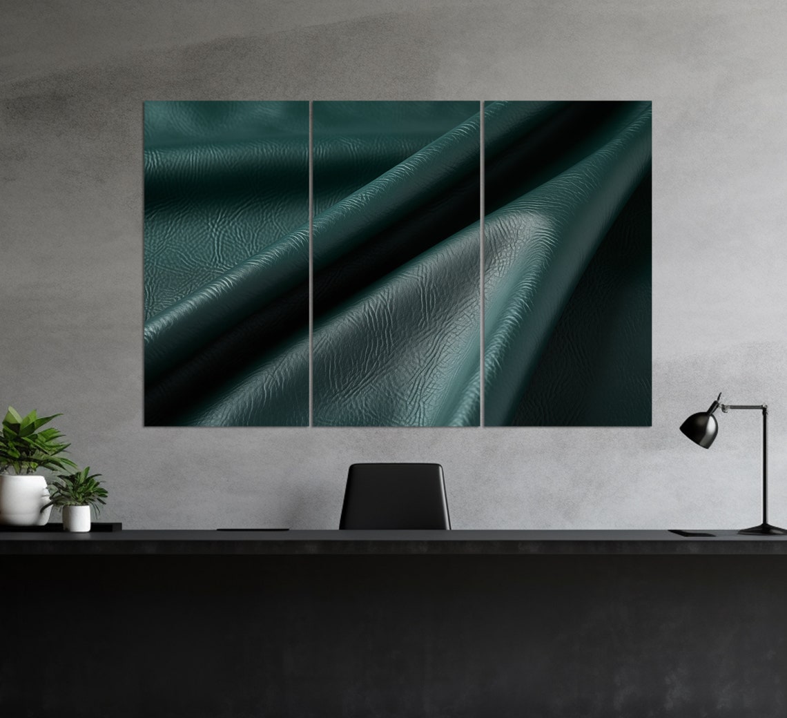 Emerald Green Leather Texture Abstract Draped Fabric Wall Art Print - Image 3