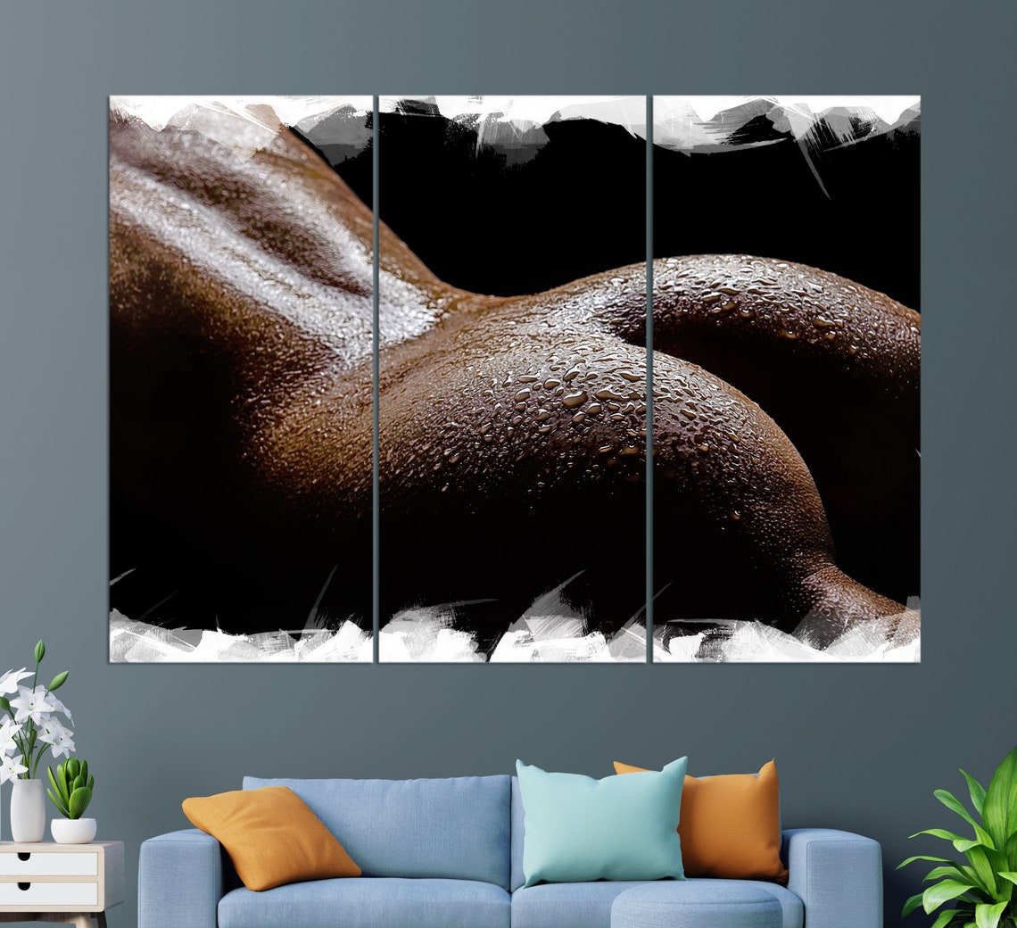 Sensual Wet Back Torso Water Droplets Black Background Body Art Poster - Image 3