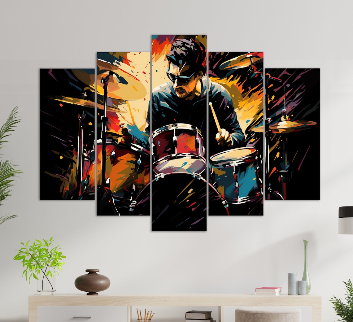 Colorful Pop Art Drummer Playing Drums Rock Music Energy Painting Poster - Image 2