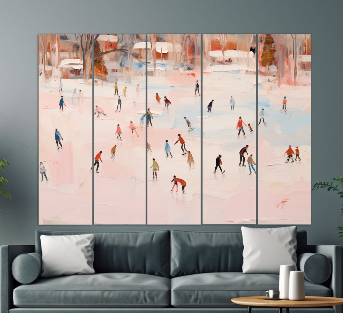 Vintage Figure Skating Winter Pond Ice Skaters Retro Snowy Art Poster - Image 2