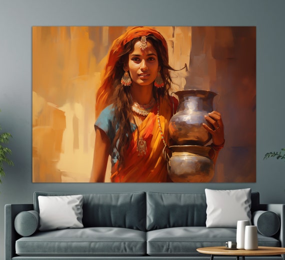 Beautiful Indian Woman Painting Indian Girl Print Indian Wall Art Indian Wall Decor