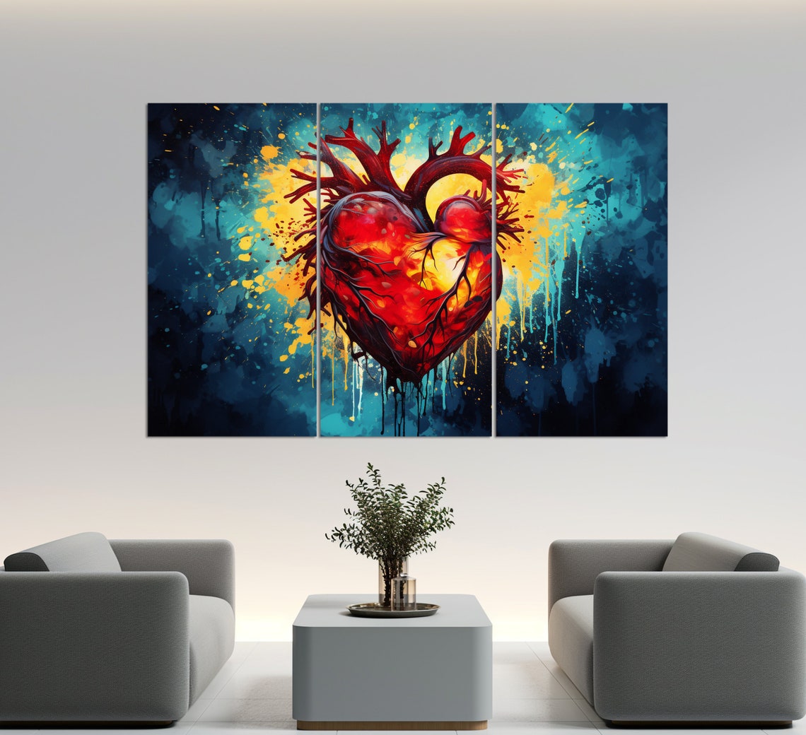 Anatomical Human Heart Watercolor Red Splash Medical Office Print - Image 3