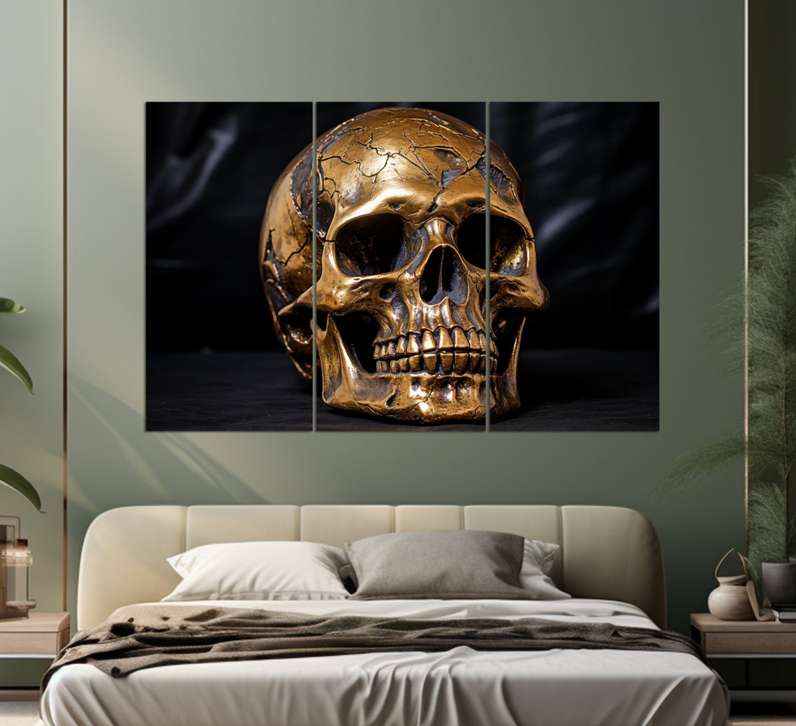 Abstract Bronze Skull Print Gothic Wall Art Skull Print Gothic Painting Skull Poster Gothic Wall Decor - Image 4