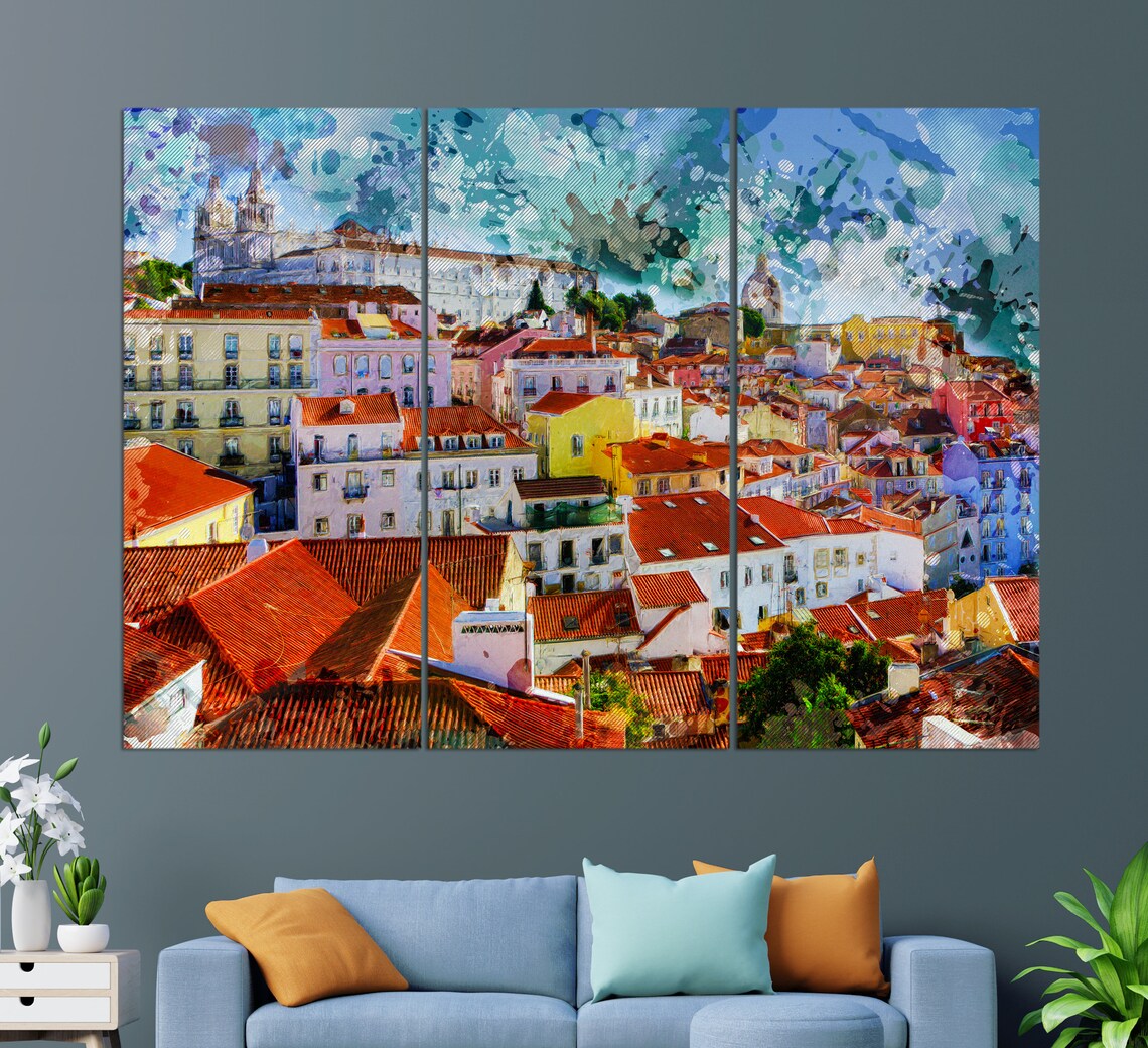 Lisbon Painting, Portugal Travel Poster Art Print
