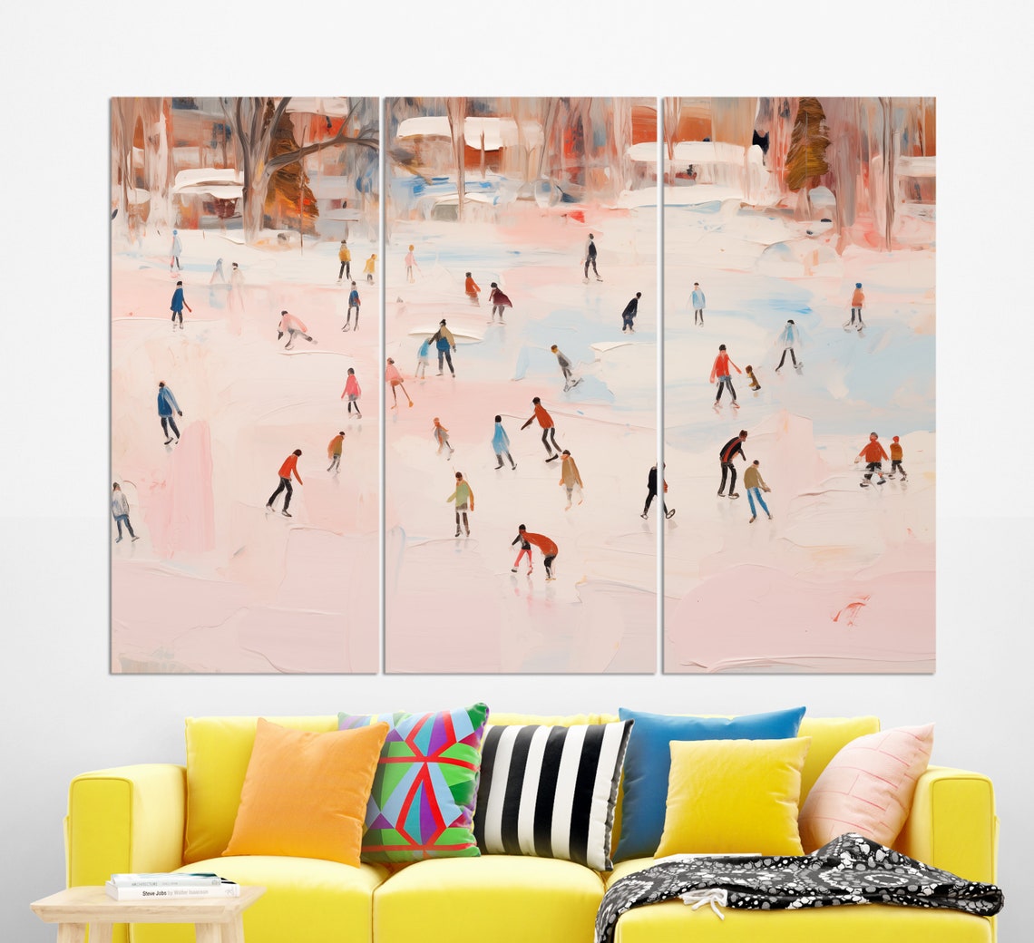 Vintage Figure Skating Winter Pond Ice Skaters Retro Snowy Art Poster - Image 3