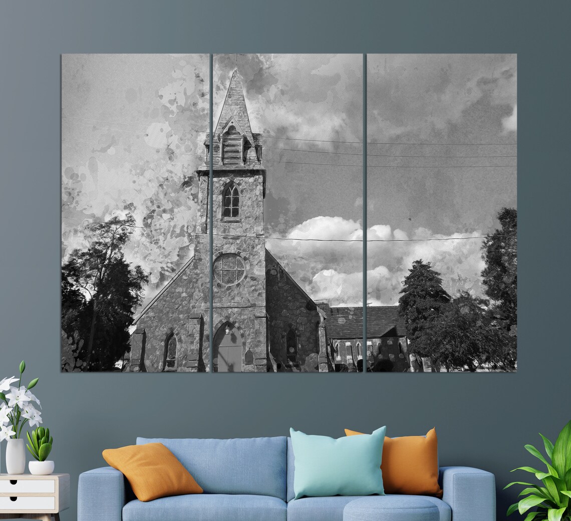 St Annes Episcopal Church Middletown Stone Steeple Red Door Painting Poster - Image 2