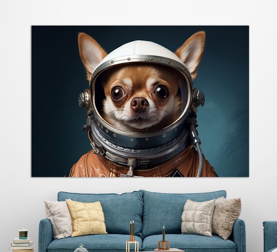 Chihuahua Astronaut Portrait Vintage Space Helmet Cute Funny Dog Art Poster