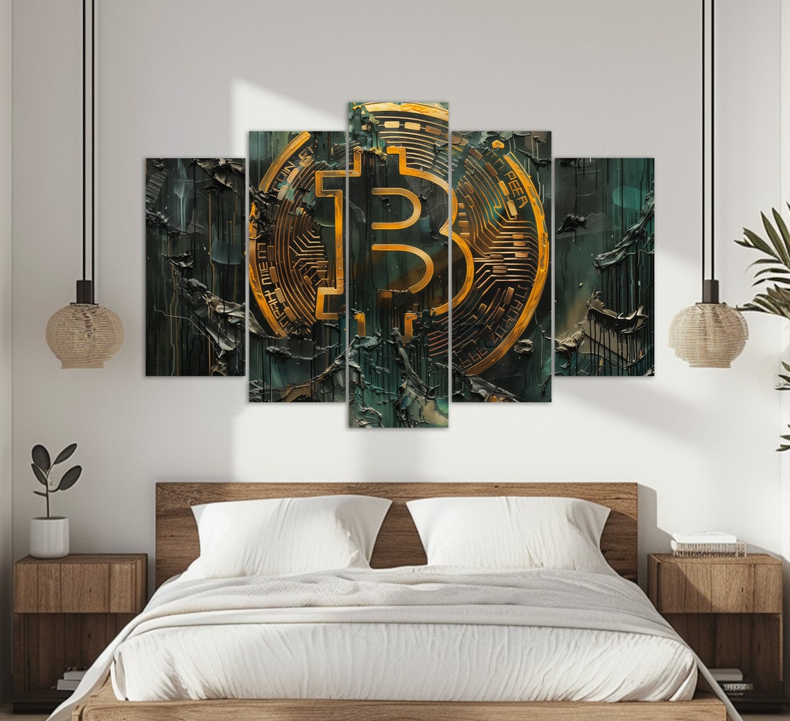 Bitcoin Gold Coin Digital Currency Dark Texture Crypto Office Wall Art - Image 2
