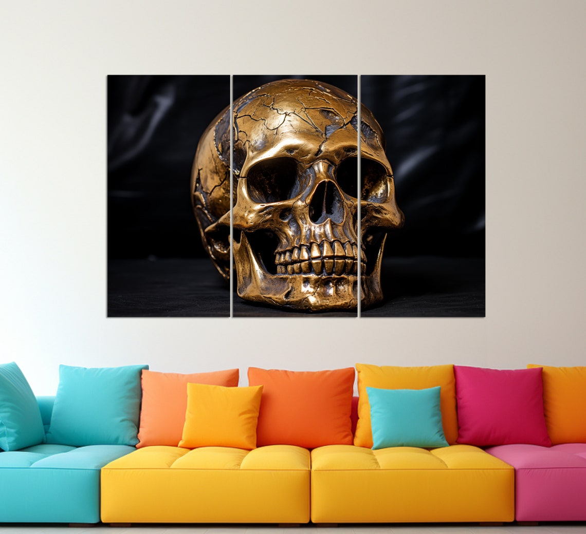 Abstract Bronze Skull Print Gothic Wall Art Skull Print Gothic Painting Skull Poster Gothic Wall Decor - Image 3