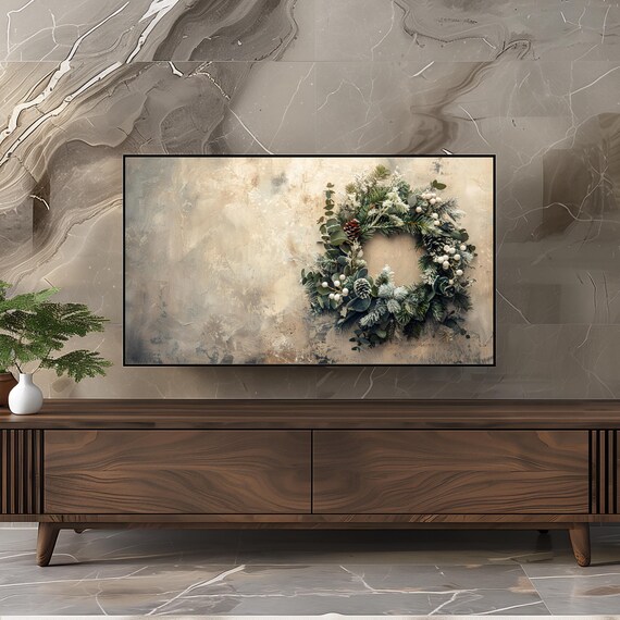 Christmas Wreath Pinecones White Berries Rustic Winter Holiday Poster