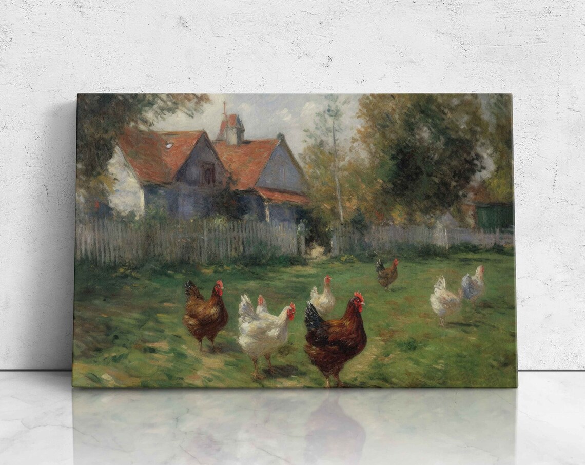Chickens on a Farm, Post-Impressionism Art Print