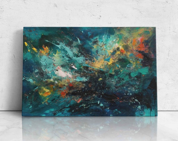 Underwater Abstract Splatter Paint Art Reproduction Print On Ready To Hang