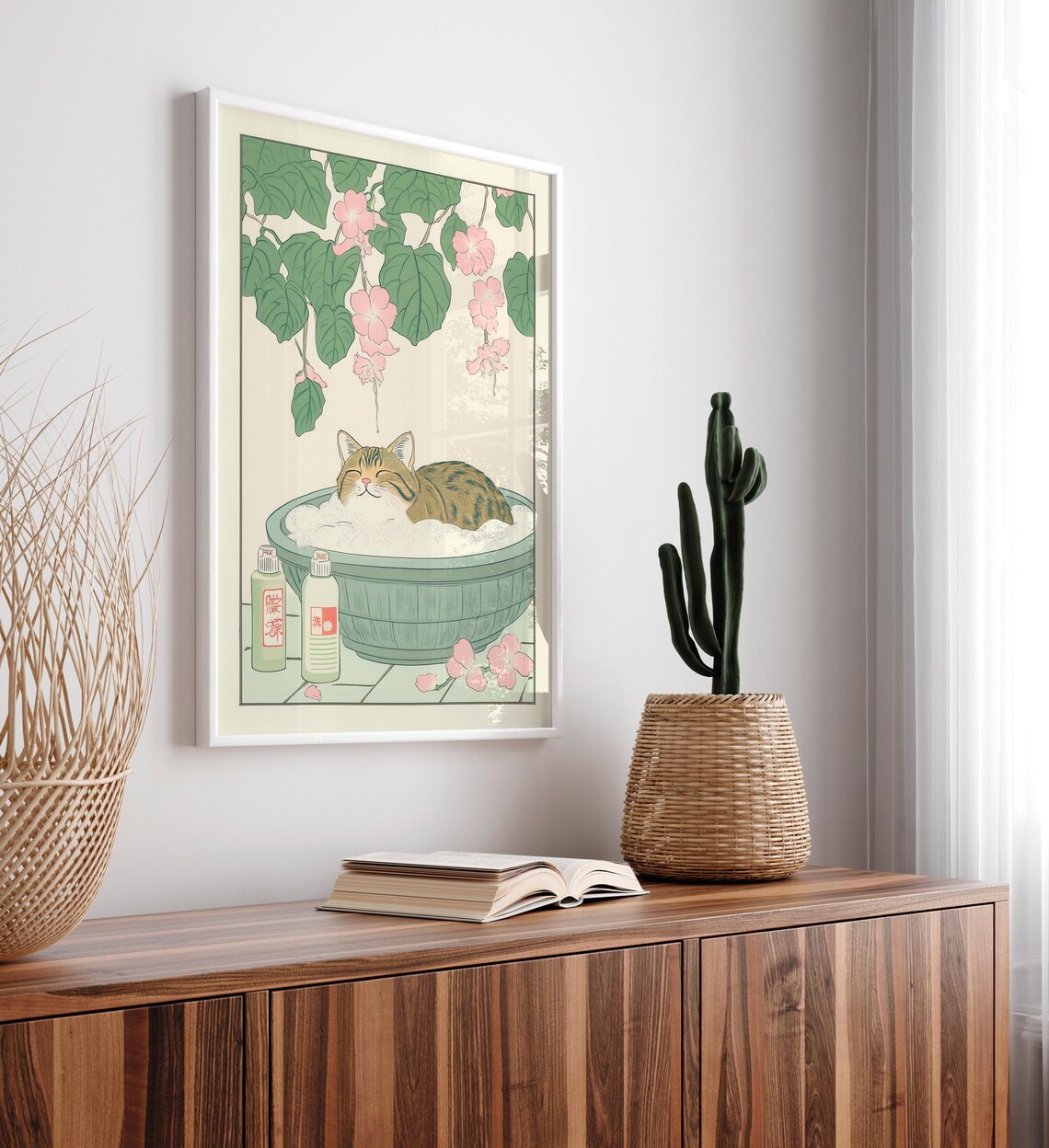 Tabby Cat In Bathtub, Japanese Bathroom Decor - Image 2