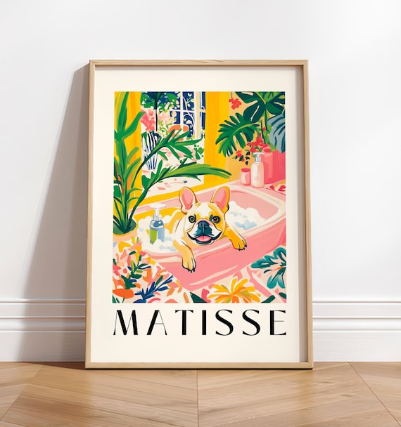 French Bulldog in Bathtub, Matisse-Inspired Poster