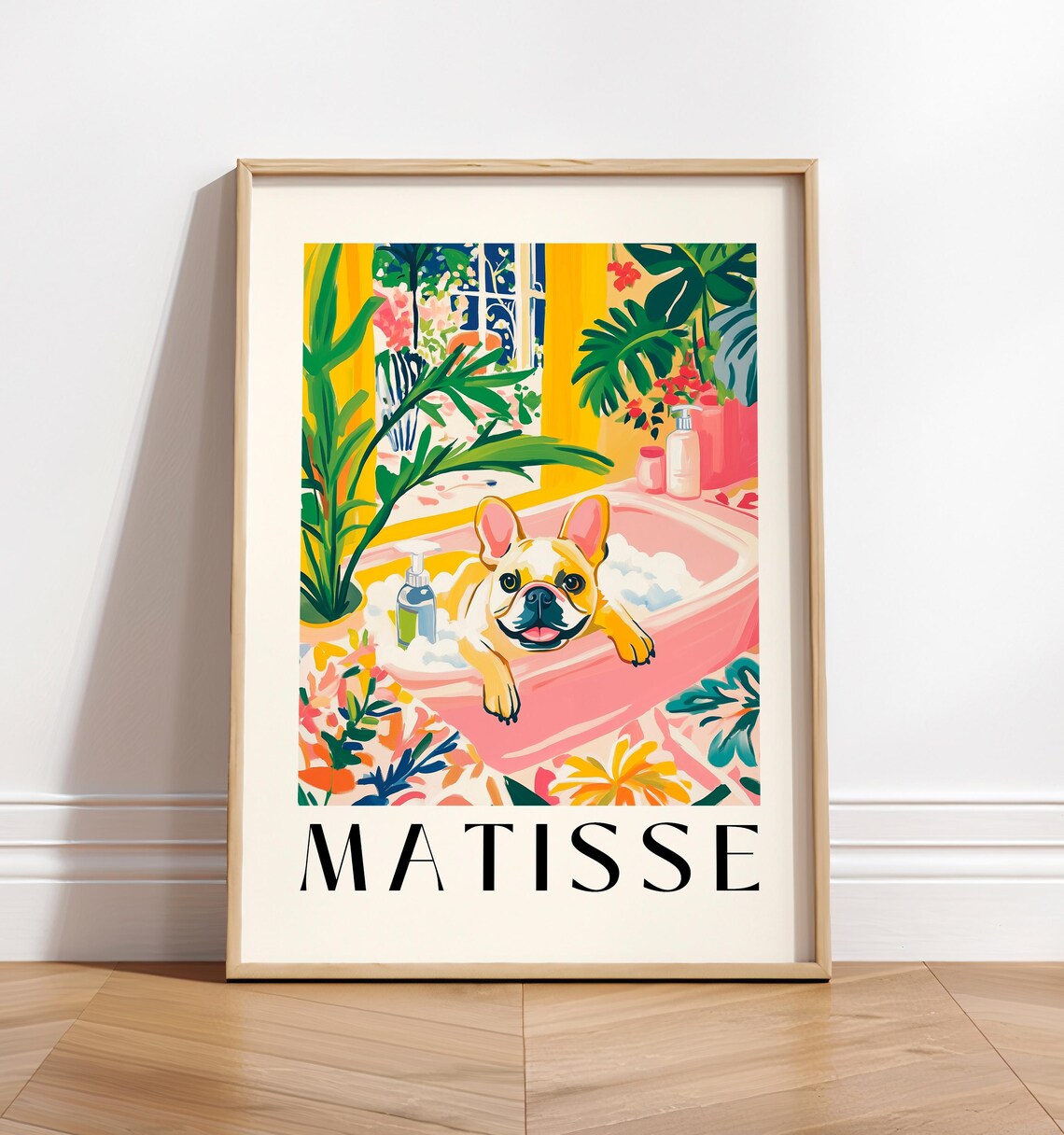French Bulldog in Bathtub, Matisse-Inspired Poster