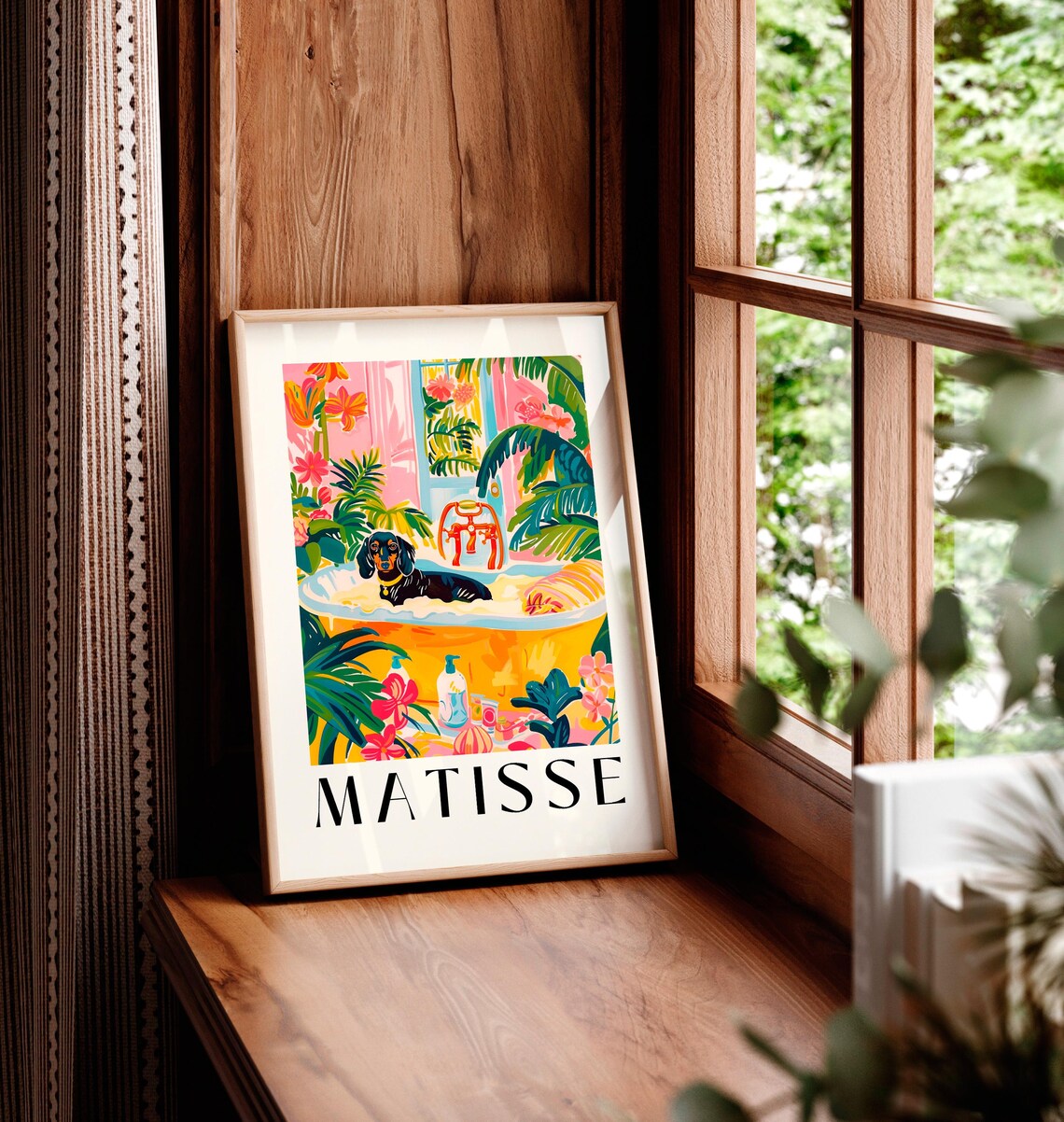 Black Dachshund In A Bathtub, Matisse-Inspired Art Print - Image 5