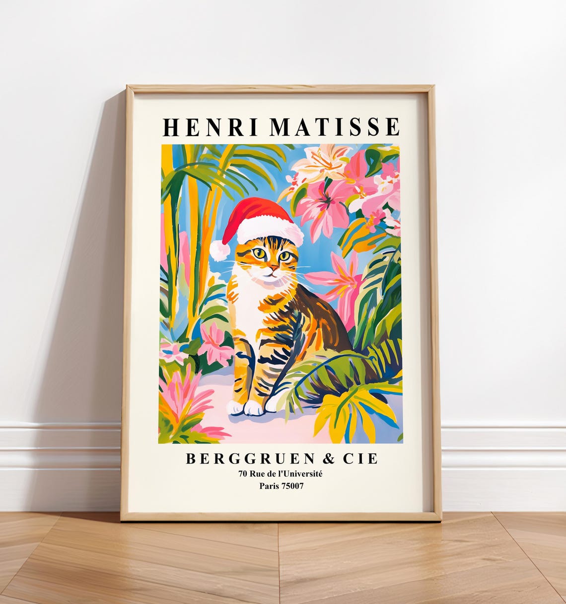 Henri Matisse Style Tabby Cat Santa Hat Tropical Berggruen Poster