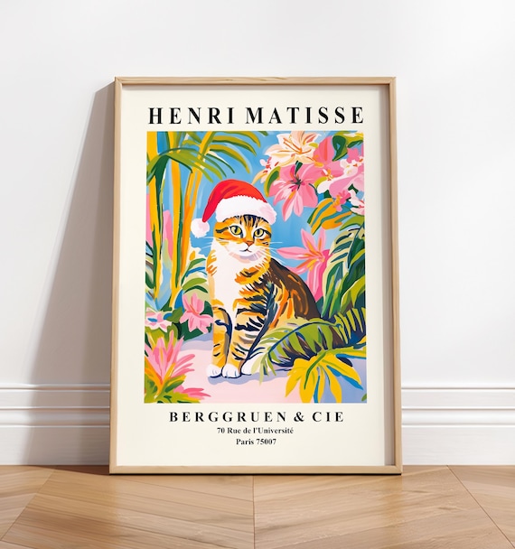 Henri Matisse Style Tabby Cat Santa Hat Tropical Berggruen Poster