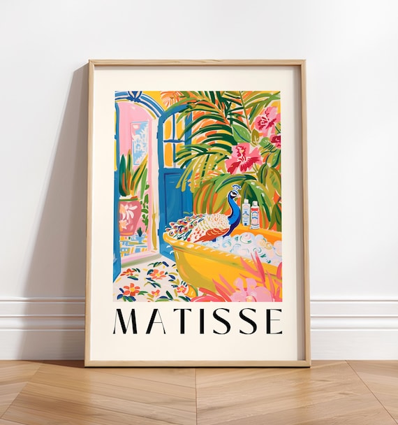 Matisse Style Peacock Bubble Bath Yellow Tropical Garden Poster