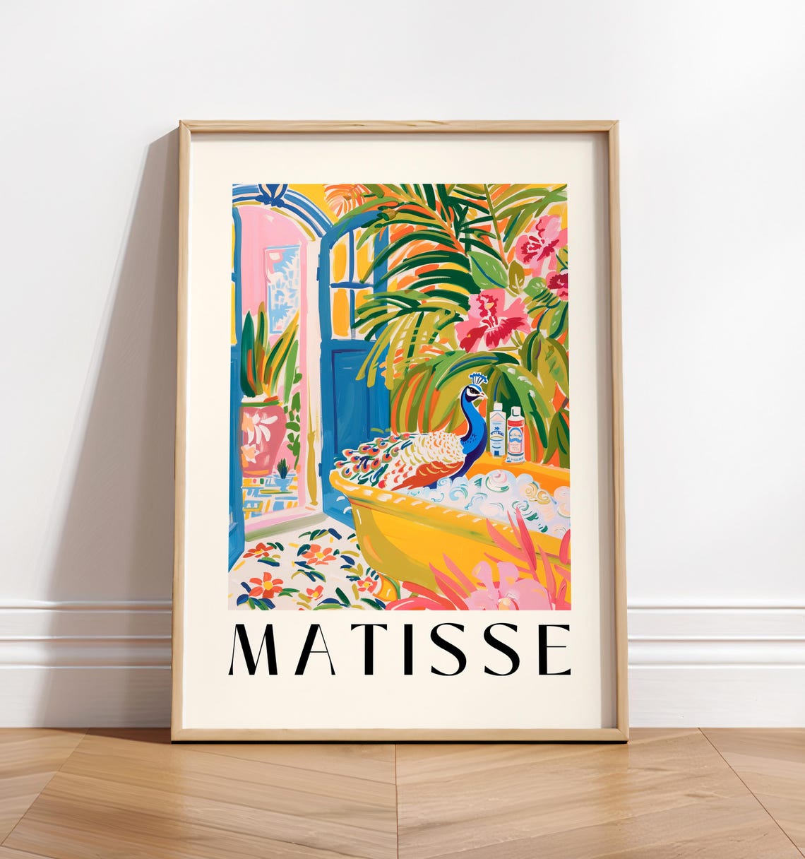 Matisse Style Peacock Bubble Bath Yellow Tropical Garden Poster