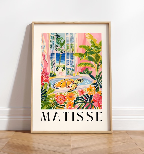 Matisse Style Sea Turtle Bubble Bath Tropical Ocean View Poster