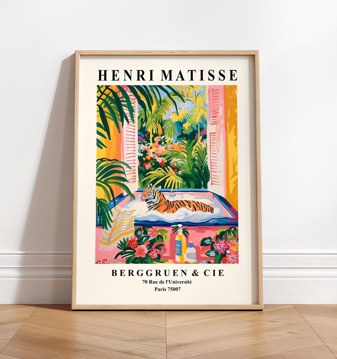 Tiger In Bathtub Funny Poster, Matisse-Inspired Print
