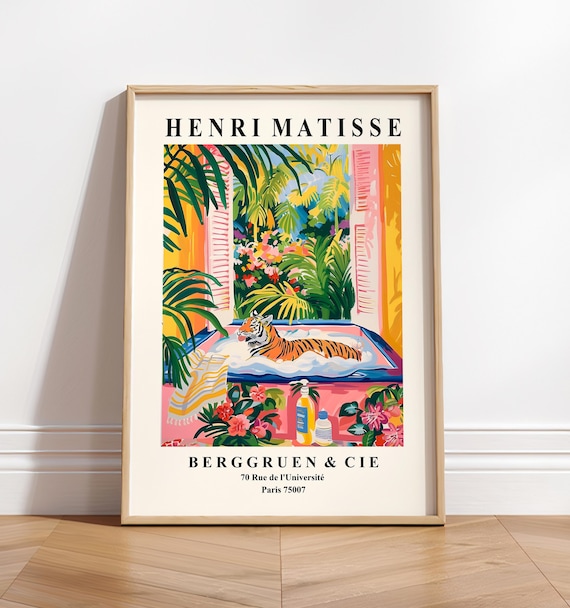 Tiger In Bathtub Funny Poster, Matisse-Inspired Print