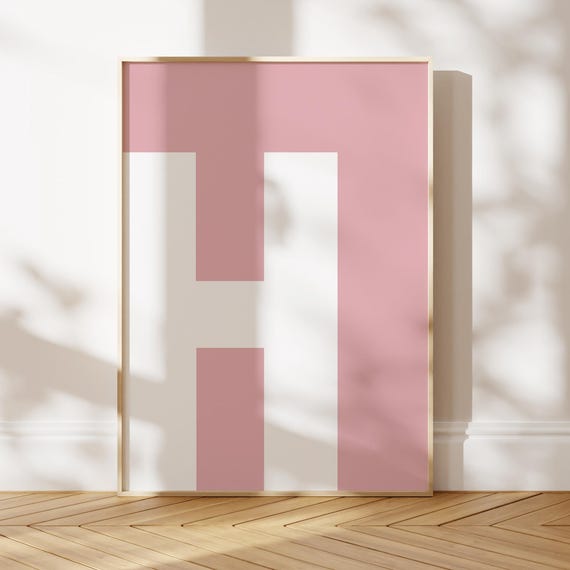 Pink Initial H Print Minimal Alphabet Poster Capital Letter Art For Kidsdormcollege Room