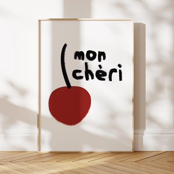 Mon Chri Cherry Print Handdrawn Fruit Poster Kitchen Decor Modern Minimalist