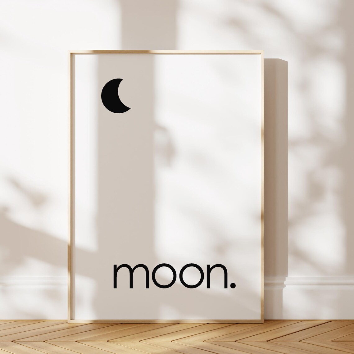 Moon Crescent Phase Minimalist Black White Celestial Typography Poster